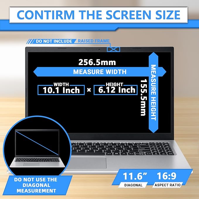 ZOEGAA Magnetic 11.6 Inch Laptop Privacy Screen Filter, for Removable & Reusable 16:9 Widescreen Display Laptop Privacy Screen 11.6 inch and Anti-Spy Anti-Blue Light Anti-Glare Protector