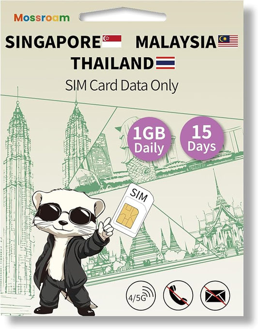 SIM Card for Singapore, Malaysia, Thailand – Prepaid Data Plans | 1GB Daily Data only,15 Days | 4/5G High-Speed Internet | Ideal for Travelers