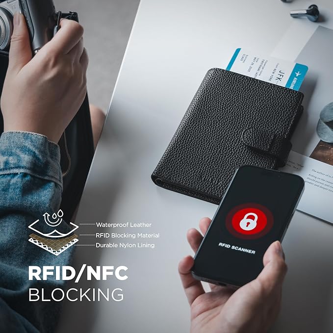 VULKIT Leather Passport Travel Wallet for 2 Passports Slim Double Passport Holder RFID Blocking with ID Window for Women or Men