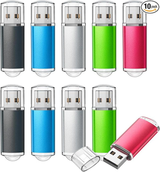 TOPESEL 10 Pack 8GB USB 2.0 Flash Drive Memory Stick Thumb Drives (5 Mixed Colors: Black Blue Green Red Silver)