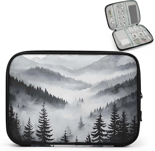 Black Misty Forest Electronics Travel Organizer Case, Tech Accessories Cable Storage Bag for Cords, Charger, Phone, Hard Drive