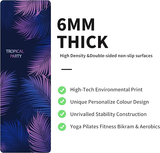 nuveti Yoga Mat Print Extra Thick TPE Non Slip Fitness Exercise Mat with Carrying Bag,72"x24" Extra Thick 6MM Exercise & Workout Mat for Yoga, Pilates Fitness and Floor Exercises