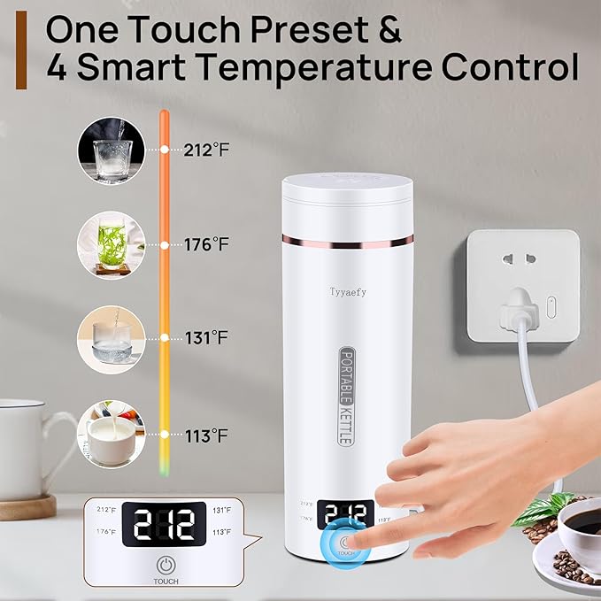 Portable Electric Kettle – Plug-in with Travel Bag, 450mL 304 Stainless Steel, 4 Preset Temp, Rapid Boiling, Auto Shut-Off & Boil-Dry Protection | Home/Office/Hotel/Caravan/Dorm/Business Trip