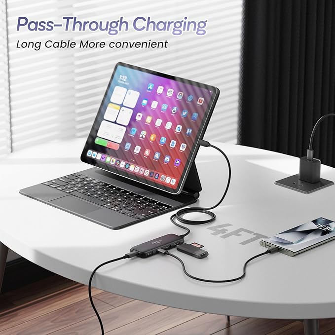 Qeefun USB C Hub 10Gbps, 4 Ports USB-C 3.2 Data Splitter, USB 3.2 Gen 2 Adapter with 100W Power Charging Port, USBC Extender for iPad Pro, iPhone 15, MacBook Air/Pro M2 M1, PC, Laptops and More