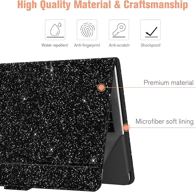 Fintie Sleeve Case Cover for MacBook Air 13.6 A3240 A3113 A2681 M4 M3 M2, Air 13 A2337 (M1) / A2179 / A1932, MacBook Pro 13 A2338 (M2 M1) / A2251 / A2289 / A2159 / A1989 / A1706 / A1708, GlitterBlack