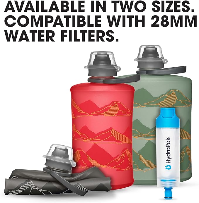 HydraPak Stow - Collapsible Backpacking Water Bottle (350ml, 500ml, 1L) - BPA Free, Ultra Light, Spill-Proof Twist Cap