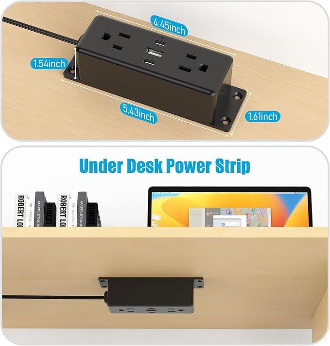 CCCEI Wall Mount Power Strip with USB Ports, Under Desk Mountable Power Strip with Outlets, 1FT Flat Plug Extension Cord Outlet, 20W USB-C Ports.