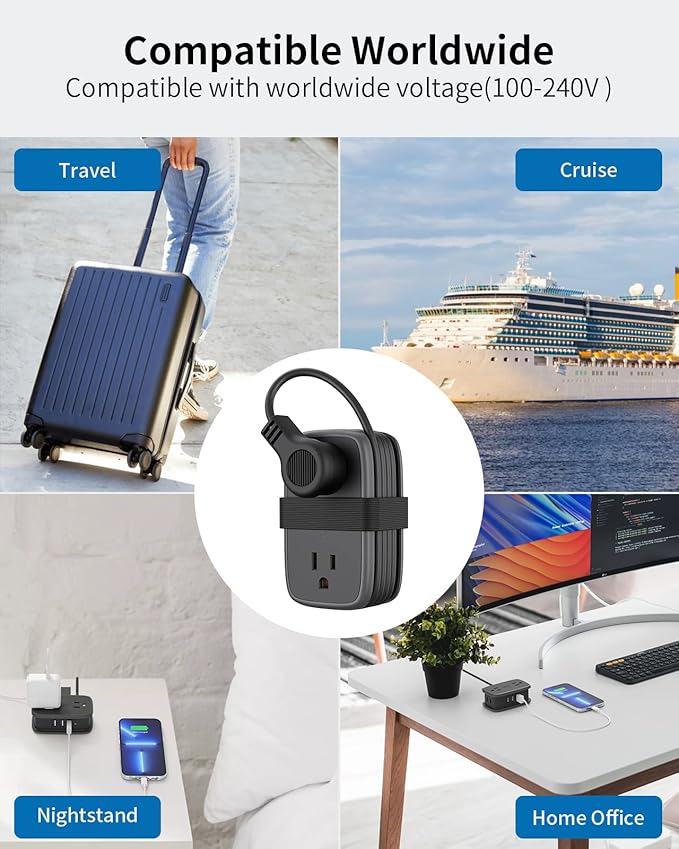 2 Pack Power Strip with USB Ports, 4 Outlets 3 USB Ports, NTONPOWER Small Power Strip with 4ft Short Extension Cord Retractable, Compact Size for Travel, Home Office, Hotel, Black