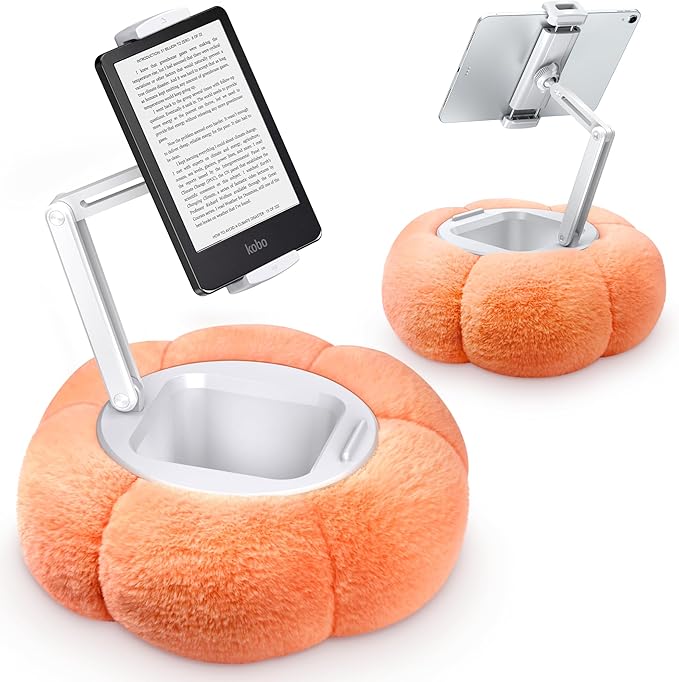 CreaDream Pumpkin Tablet Pillow Stand Holder for Kindle iPad, Adjustable Phone Pillow Stand for Lap Bed with Detachable Snack Bowl, Compatible with 4.7"-13" Tablet, iPad, iPhone, Samsung Tabs, Kindle