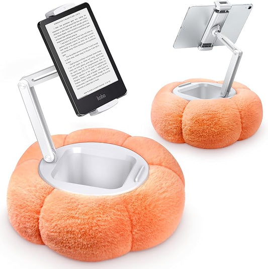 CreaDream Pumpkin Tablet Pillow Stand Holder for Kindle iPad, Adjustable Phone Pillow Stand for Lap Bed with Detachable Snack Bowl, Compatible with 4.7"-13" Tablet, iPad, iPhone, Samsung Tabs, Kindle