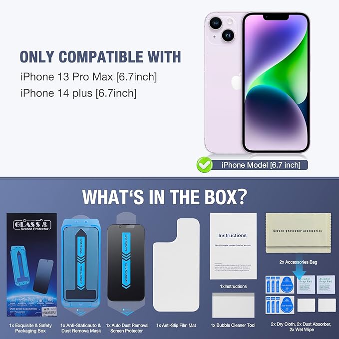 2-Pack Matte Privacy Screen Protector for iPhone 13 Pro Max/iPhone 14 Plus, Anti-Glare Display Filter, No Bubbles, High Definition Clear, Easy Installation