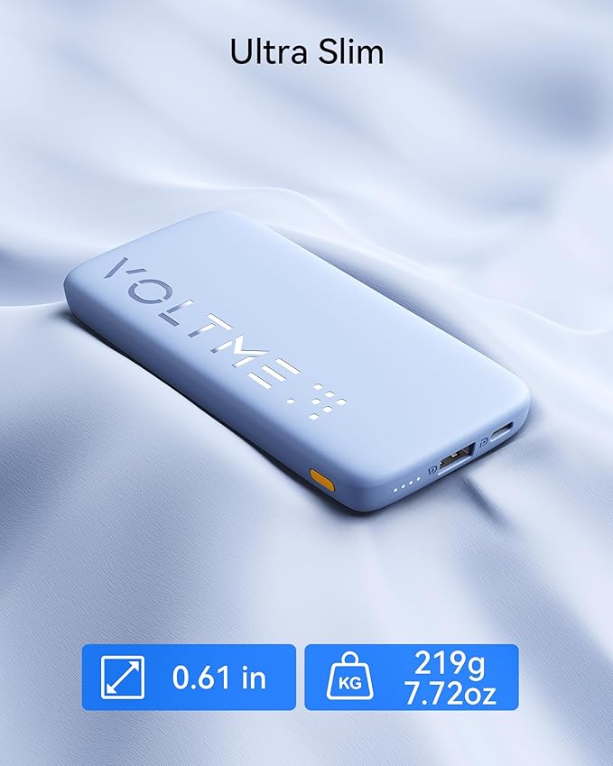 VOLTME Portable Charger, Slim 10000mAh 5V/3A Power Bank, USB C in&Out High-Speed Charging Battery Pack, Travel Essentials Dual Output Compatible with iPhone17 16 15 14 13 12 Samsung Google iPad etc