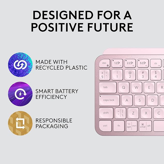 Logitech MX Keys S Wireless Keyboard, Low Profile, Fluid Precise Quiet Typing, Programmable Keys, Backlighting, Bluetooth, USB C Rechargeable, for Windows PC, Linux, Chrome, Mac - Rose