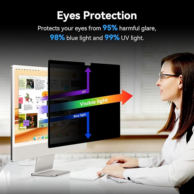 Privacy Screen for iMac 27 Inch Studio Display Desktop Computer Monitor, Anti Glare Blue Light Filter Shield, Upgraded Anti Spy 27 Inch iMac Privacy Protector
