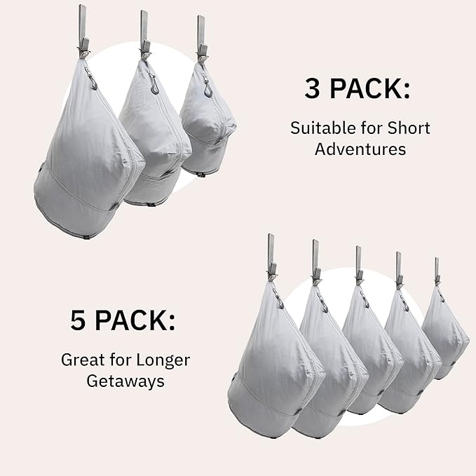trtl Packing Pods, Oyster Grey - Packing Cubes for Travel - Organizer Bags for Luggage to Maximize Suitcase Space - Travel Packing Organizers - Includes Carry Strap - Comes with 3 Cube Sizes - 5 Pack