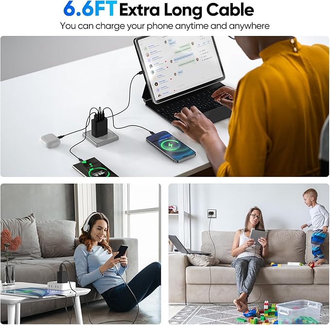 [2-Pack] USB C Wall Charger,80W 4-Port Type C Fast Charging Block,USBC Multiport Wall Plug PD&QC GaN Charging Cube with USB C Cable for iPhone 17/16/15/14/13/12/11/Pro Max/XS/XR, iPad, Samsung（Black