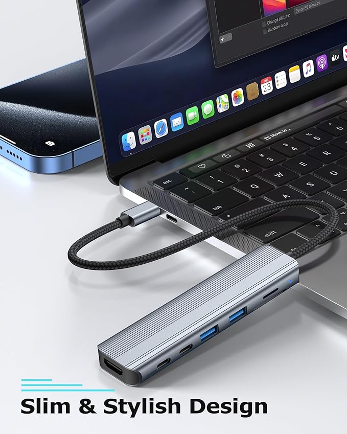 USB C Hub Multiport Adapter for Laptop MacBook Air/Pro, Multiple Ports Dongle Dock with 4K HDMI, 100W PD, 2xUSB-A 3.0, USB-C Data Port, SD/TF Card Reader