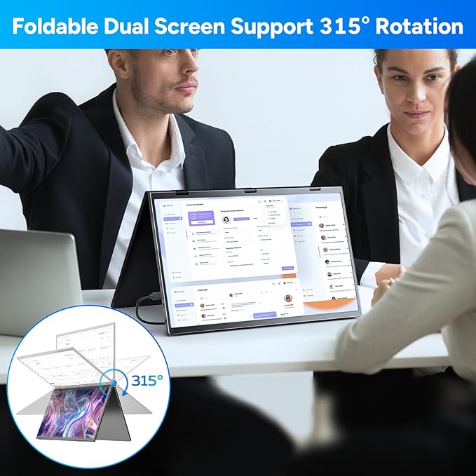18.5inch Portable Dual Monitor, 1080P FHD 120HZ Triple Laptop Screen Monitor Extender,Dual Speakers USB-C & HDMI Folding Stacked Dual Monitors for Laptop Windows Mac, Stand & VESA