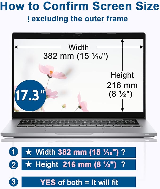 IPROKKO Laptop Privacy Screen 17.3 Inch for HP Dell Acer Asus Lenovo Thinkpad Envy Xps, 16:9 Aspect Removable 17.3in Anti Blue Light Glare Privacy Filter, Anti Spy Computer Monitor Security Protector