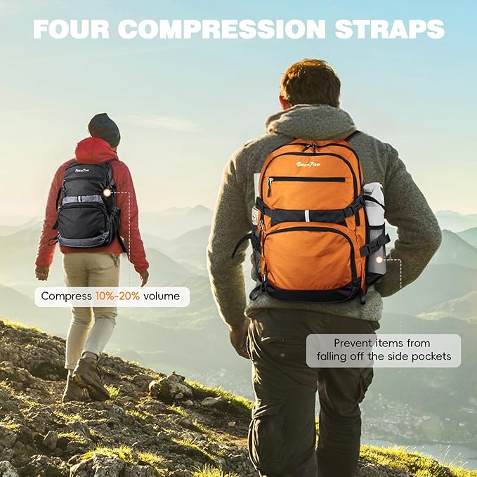 Seektop 40L Hiking Backpack Foldable Daypack for Women Men, Lightweight Travel Backpack Carry on Flight Approved for Camping School Work Business Leisure (Orange)