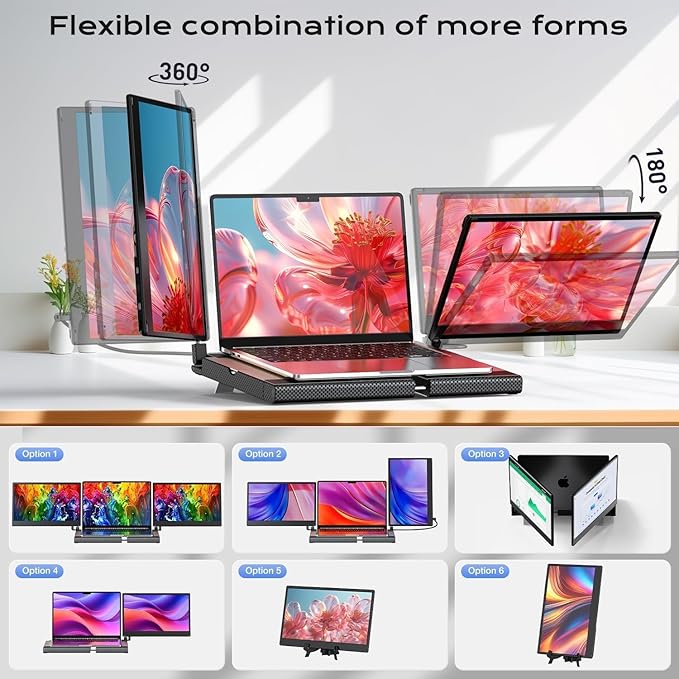 Laptop Screen Extender, 14" FHD 1080P Laptop Monitor Extender, Stretchable Base and Detachable Screen, Plug & Play, Triple Screen Extender Compatible with Windows, Mac, Chrome