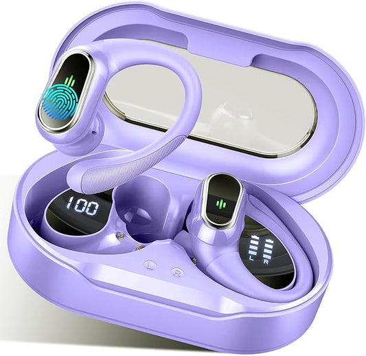Wireless Earbuds, 2025 Bluetooth 5.4 Headphones Sport, Bluetooth Earbuds with ENC Noise Canceling Mic, 50H Stereo Wireless Headphones IP7 Waterproof with Earhooks, Dual LED Display for Workout/Running