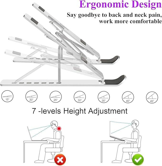 Laptop Stand, Laptop Riser Computer Stand for Desk, Adjustable Aluminum Foldable Portable Desktop Holder, Compatible with MacBook Air pro, iPad, Lenovo, 10-15.6” Laptop and Tablets (Silver)