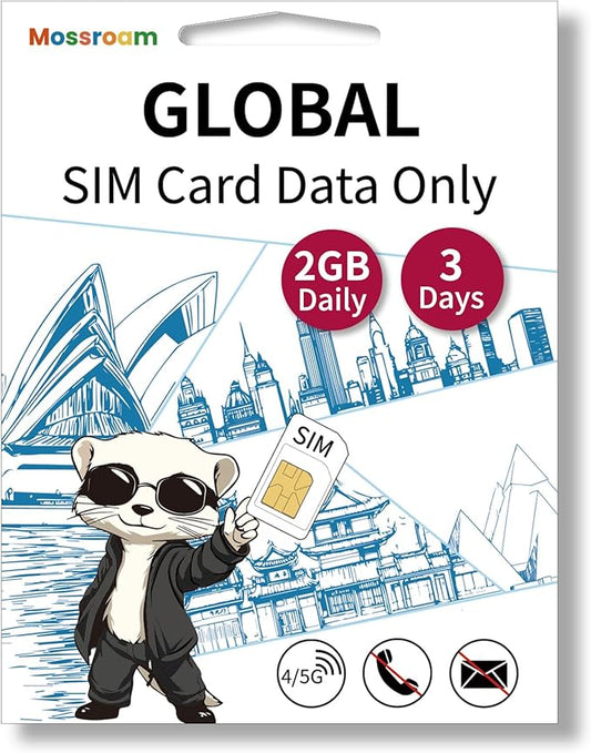 Global SIM Card – Prepaid Data Plan | 2GB Daily Data,3 Days | High-Speed 4/5G LTE Internet | No Roaming Fees | Works in Multiple Countries