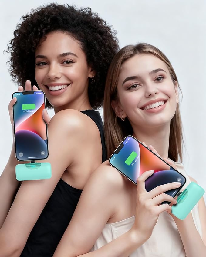 Mini Portable Charger for iPhone,Upgraded 22.5W PD Fast Charging 5500mAh Ultra-Compact Power Bank,LCD Display Plug-in Cute Battery Pack Travel Essentials for iPhone 14/14Pro/13/12/11/X/8/7/6 (Green)