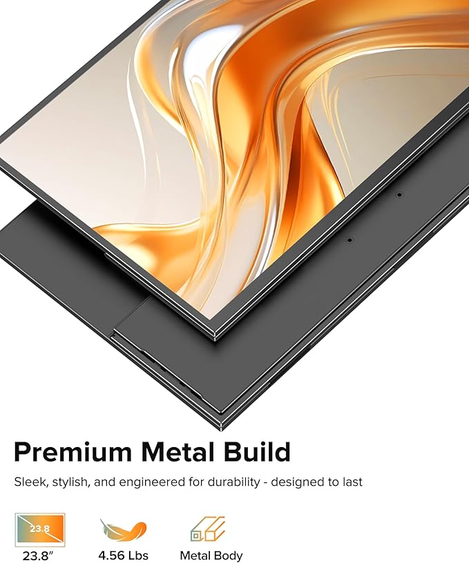 Portable Monitor 4K 23.8", 3840x2160 UHD 24" QLED Large Monitor, 400 Nits | 100% DCI-P3 | USB-C & HDMI | VESA & Kickstand | Second Screen for Computer, Mini PC, Game Consoles