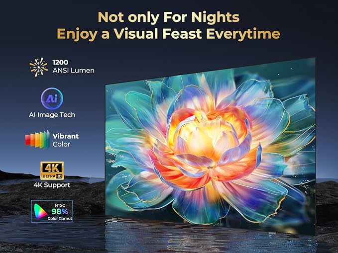 GooDee Smart 4K Projector with 5G WIFI and Bluetooth, Netflix/Amazn Prime Video Certified, Dolby Audio, Outdoor Projector, 400" Zoom Home Theater Projector Compatible with TV Stick,iOS,Android