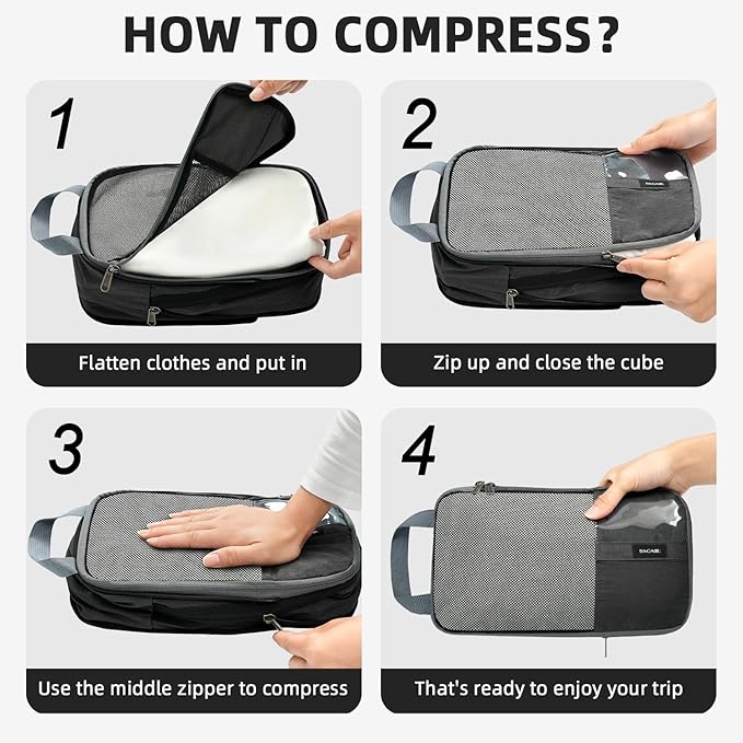 BAGAIL 6 Set/4 Set Lightweight Compression Packing Cubes for Travel, Anti-Tearing Expandable Organizer Bags for Suitcase