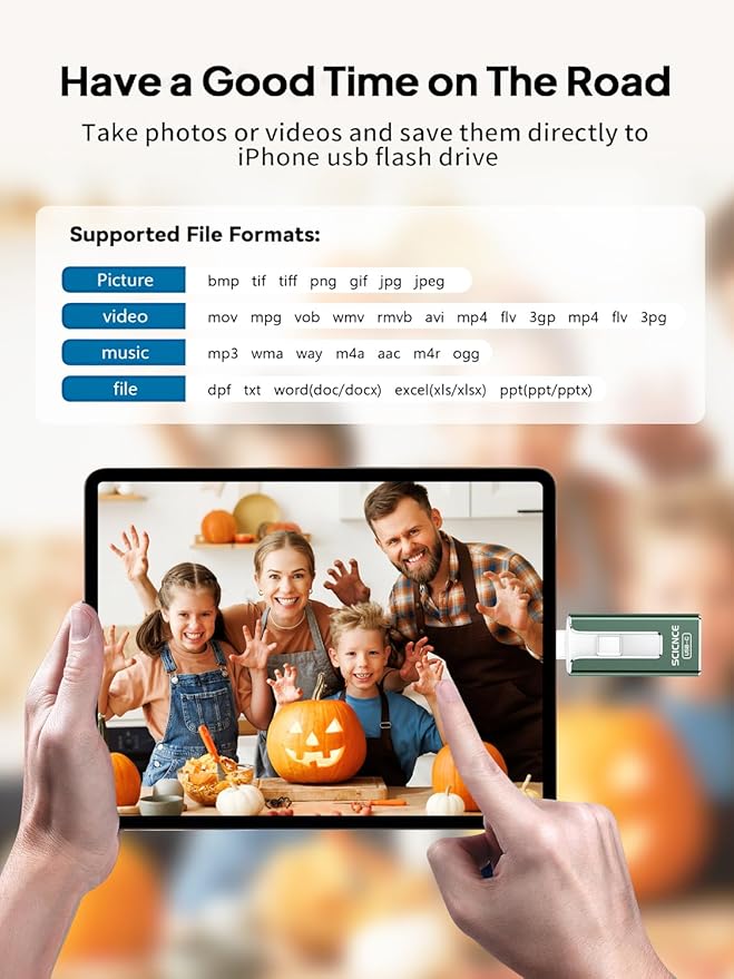 SCICNCE 256GB Flash Drive Intended for iPhone, USB Memory Stick Storage Backup for Photos Videos, Plug and Play No APP Required, Compatible with iPhone iPad Android and Computers (Green)