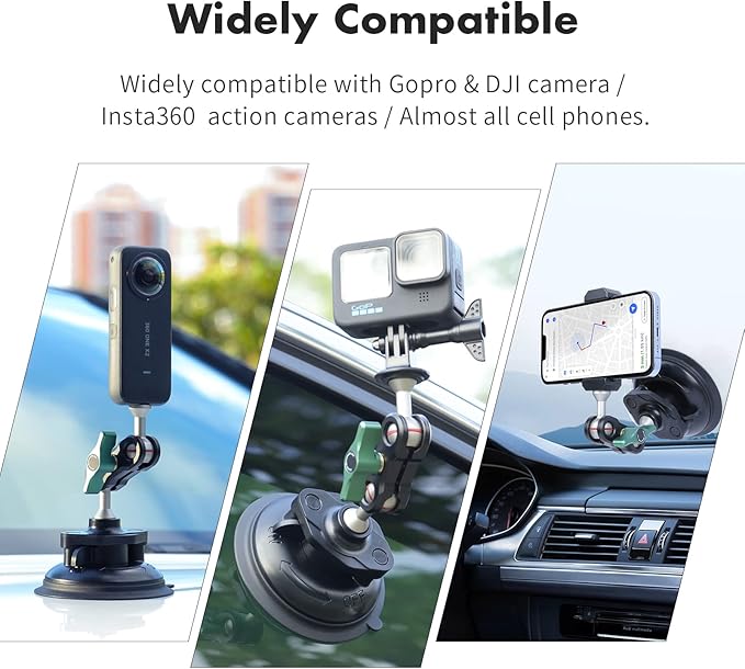 SEASKY S1 Powerful Sports Camera Suction Cup Car Mount for Gopro Hero 13/12/11/10/9/8 Black DJI Action 5/4/3/2 Pocket Insta360 X5 X4 X3 X2 Ace Pro 2 Cell Phone Holder Accessories Aluminum Alloy Metal