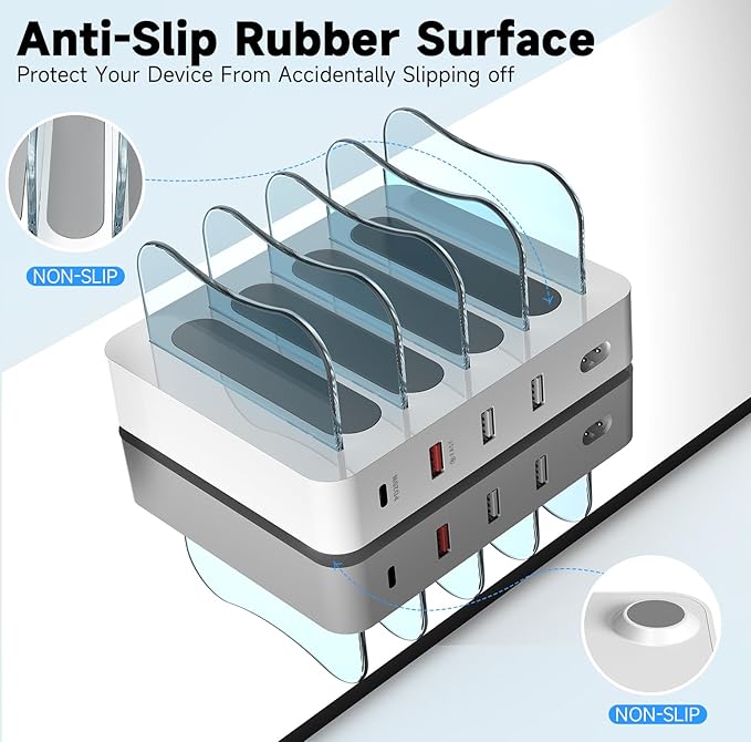 USB Charging Station - Charging Dock - 4-Port - Fast Charging Station for Multiple Devices - Docking Station - Smart Charging Station Dock - Multi Charging Station for Cell Phones and Tablets