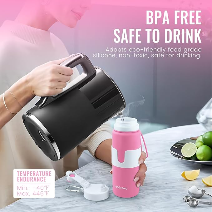 Nefeeko Collapsible Water Bottle, BPA Free 26oz Foldable Water Bottle for Travel Sports, Leak-Proof Spill-Proof Portable Water Bottles with Carabiner, Lightweight