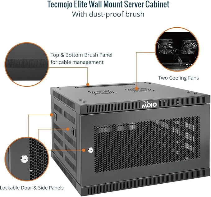 Tecmojo 6U Wall Mount Rack Cabinet, Heavy-Duty 176 Lbs High Load Capacity, 19” Enclosed Server Network Rack with Mesh Door, 17.7” Deep – Elite Collection
