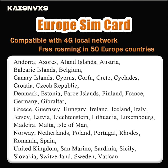Prepaid SIM Card for Europe Travel with 30GB of 4G Data, Unlimited Calls and SMS in Europe with France Phone Number, 120 mins and 1000 SMS from Europe to Worldwide(Lasts for 31 Days),Tethering Allowed