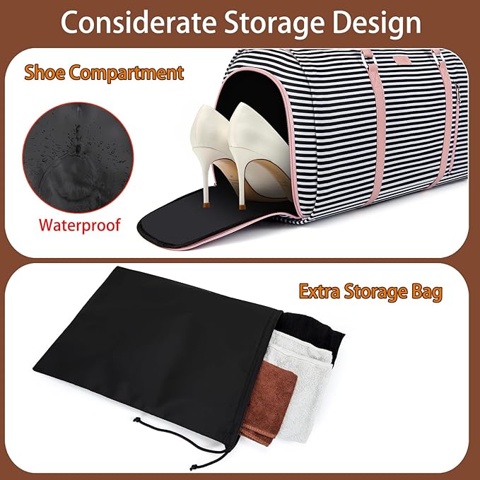 4pcs Convertible Garment Duffel Bag for Travel - 50L 2-in-1 Carry On Weekender Overnight Bag with Toiletry Bag, Fits Suits & Dresses, Trolley Sleeve, Hanging Suit Compartment, Waterproof Shoe Pocket