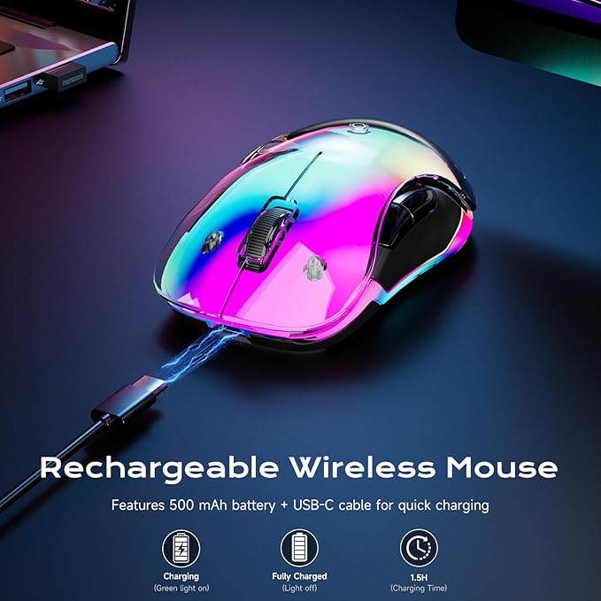 memzuoix 2.4G LED Wireless Mouse, Rechargeable Ergonomic Mouse with Detachable Cover, 1200 DPI Portable Optical Computer Mouse with USB Receiver for Laptop, PC, Desktop and MacBook, 5 Buttons