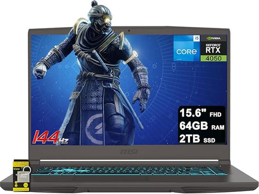 msi Thin 15 Gaming Laptop 15.6" FHD IPS 144Hz Intel Octa-core i5-13420H (Beats i7-12650H) 64GB RAM 2TB SSD GeForce RTX 4050 Backlit USB-C Wi-Fi6E Win11 ICP Hub