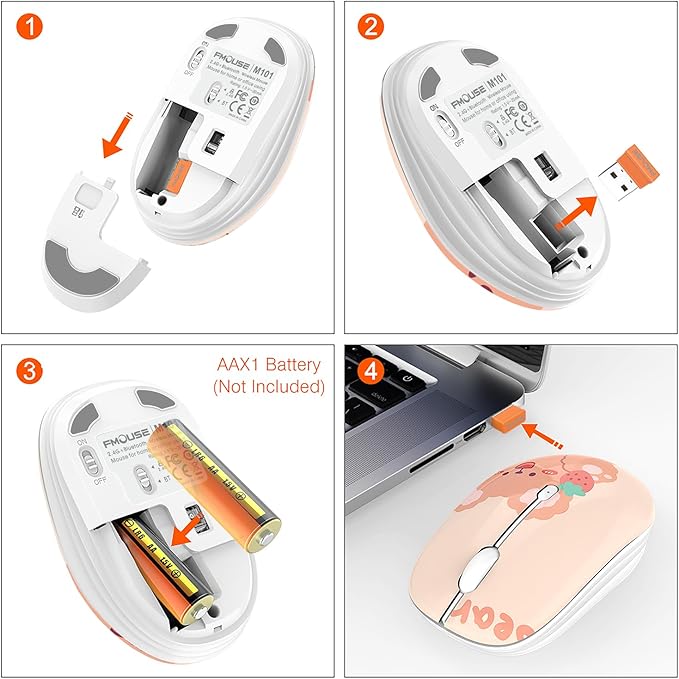Cute Bluetooth Wireless Mouse with 2.4GHz USB Receiver, Silent Clicks, AA-Battery Powered, Durable, Lovely Cartoon Mice, Ideal for Kids, Students, Teens on Laptops, Mac, iPad, PC (Kerry Bear)