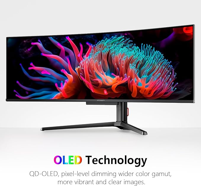 INNOCN 49" OLED Ultrawide Curved Gaming Monitor 5120 x 1440p 144Hz, 0.03ms, USB Type C 90W, HDMI 2.1, DisplayPort, USB Hub, Speakers, Adaptive-Sync, Adjustable Stand, Black