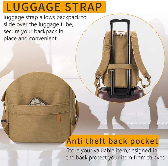 NOBLEMAN Travel Backpack Men Women, Business Computer Backpacks with Multi Compartment Storage Laptop Backpack, Water Resistent 15.6 Inch Laptop Work Business Backpack with USB Port for Nurse (Khaki)