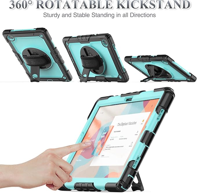 SEYMAC stock Case for Samsung Galaxy Tab A9 8.7'', Full-Body Drop Protection Case with Screen Protector Pencil Holder [360° Rotating Hand Strap] &Stand, SkyBlue+Black