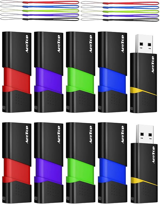 AreTop 4GB Flash Drives 10 Pack Thumb Drives Slide Retractable USB Flash Drives 10 Pack 4GB Memory Sticks for Data Storage Jump Drives Multipack (Mixed Color:Yellow,Red,Blue,Green,Purple)