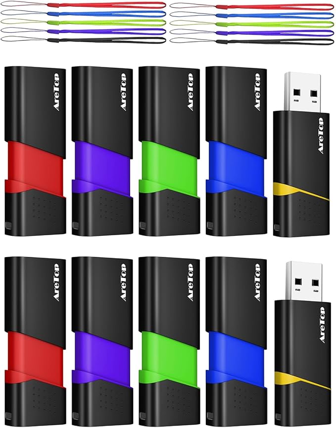 AreTop 16GB Flash Drives 10 Pack Thumb Drives Slide Retractable USB Flash Drives 10 Pack 16GB Memory Sticks for Data Storage Jump Drives Multipack (Mixed Color:Yellow,Red,Blue,Green,Purple)