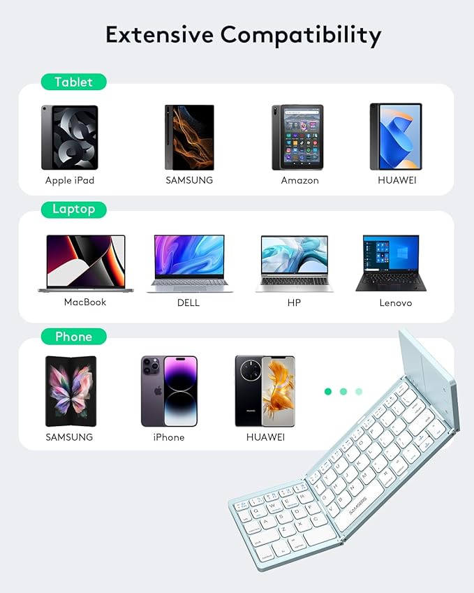 Samsers Foldable Bluetooth Keyboard with Touchpad - Portable Wireless Keyboard with Holder, Rechargeable Full Size Ultra Slim Pocket Folding Keyboards for Android Windows iOS Tablet & Laptop - Blue