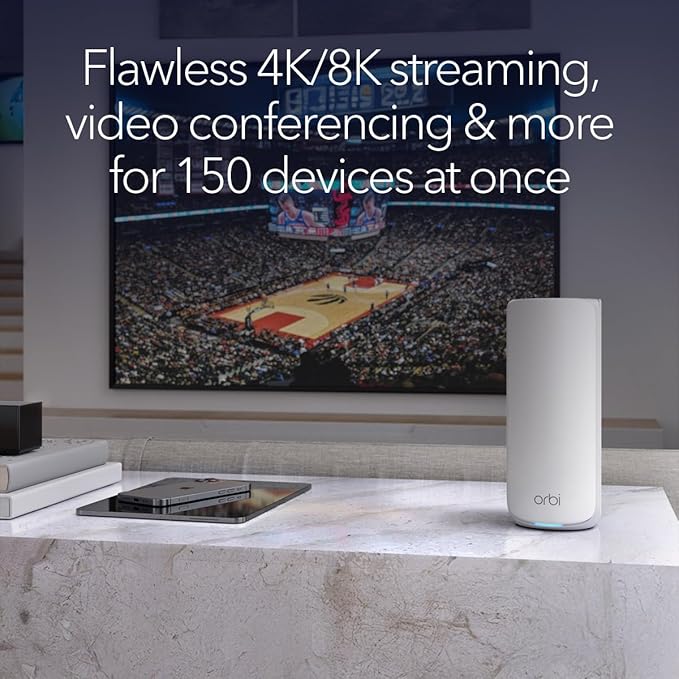 NETGEAR Orbi 870 Series Tri-Band WiFi 7 Mesh System (RBE873) - Router + 2 Satellite Extenders, Security Features, Up to 21 Gbps, Covers Up to 9,000 Sq. Ft., 150 Devices, 10 Gig Internet Port, BE21000