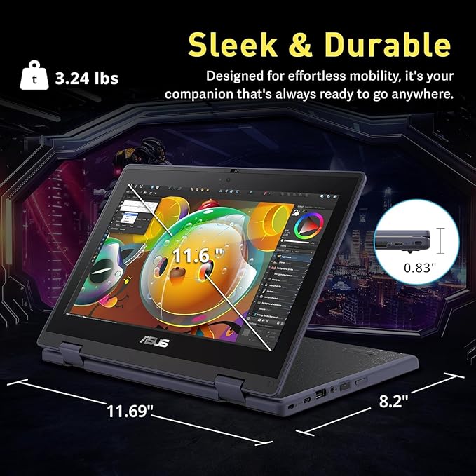 ASUS 11.6" HD 2 in 1 Touchscreen Laptop, Intel Celeron N100 Processor, 4GB RAM 512GB SSD, 256gb 9H Docking Station, Webcam, Wi-Fi 6, Bluetooth 5.1, HDMI, Windows 11 Pro, Mineral Gray